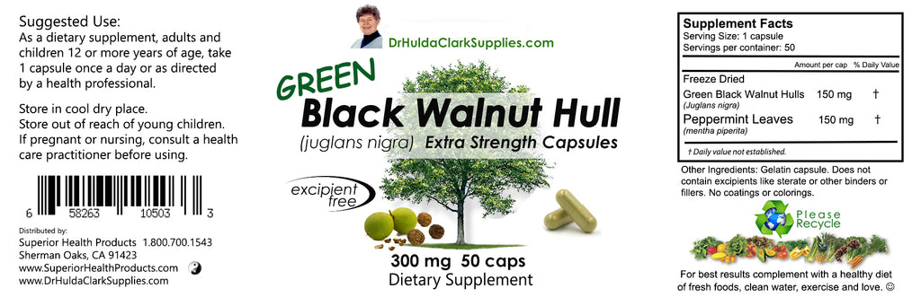 Green Black Walnut Hull, 50 Caps, Dr Hulda Clark Supplies
