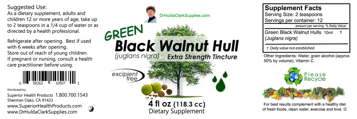 Green Black Walnut Tincture, 4oz, Dr Hulda Clark Supplies