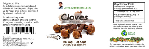Cloves, 100 Caps, Dr Hulda Clark Supplies