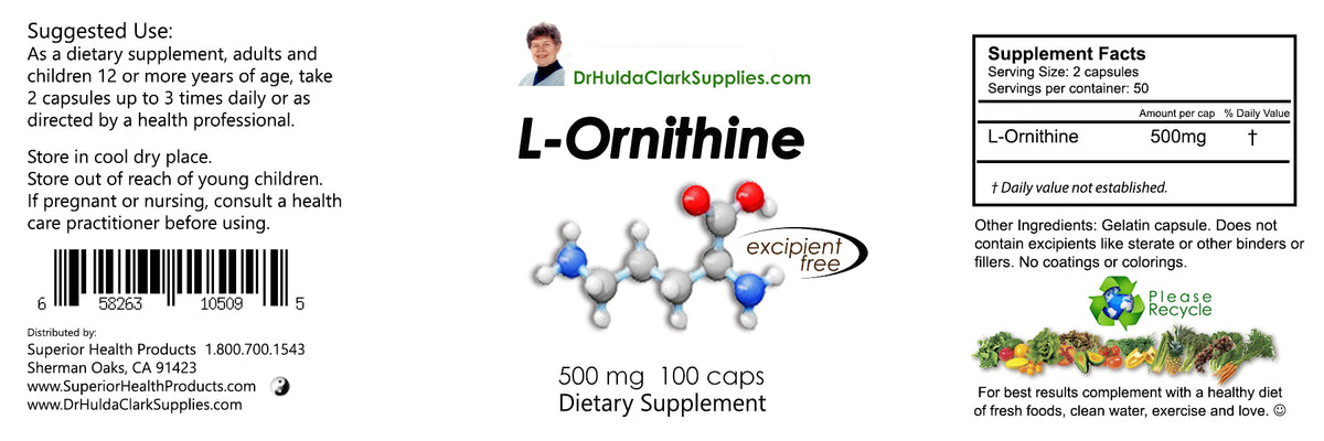 Ornithine, 100 Caps, Dr Hulda Clark Supplies