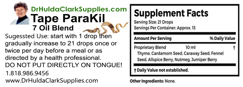 Tape ParaKil, 7 Oil Blend, 10cc, Dr Hulda Clark Supplies
