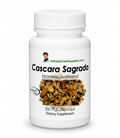 A white plastic bottle of DrHuldaClarkSupplies.com Cascara Sagrada dietary supplement, containing 120 capsules (350 mg).