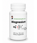 A white plastic bottle of Magnesium dietary supplement with a white cap, featuring a label with the text 'DrHuldaClarkSupplies.com', 'Magnesium', chemical symbols, and '540 mg 100 caps Dietary Supplement'.