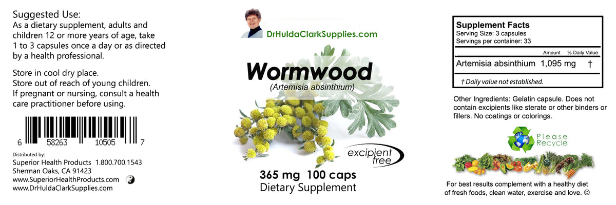 Wormwood, 100 caps, Dr Hulda Clark Supplies